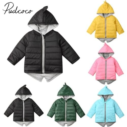2019 Baby Winter Warm Clothing Kids Baby Boys Girls Dinosaur Hooded Coat Jacket Winter Toddler Thick Outwear Solid Down Parkas