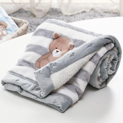 Baby Blanket Cartoon Thicken Double Layer Flannel Warm Swaddle Envelope Soft Stroller Wrap Newborn Kids Bedding Bebe Blankets