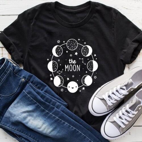 The Moon 100% Cotton T-shirt Cute Women Moon Phases Graphic Tee Shirt Top Its Just A Phase Astronomy Tshirt Camiseta