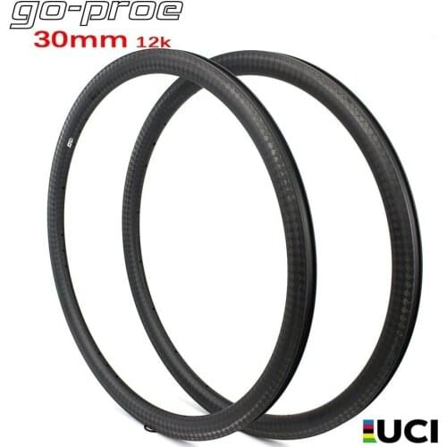 Go-proe 700c Carbon Fiber Rim 30mm Depth 12k V Shape For Road Bike Cyclocross Bicycle Wheels Clincher Tubular Tubeless Available