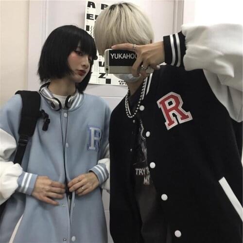 Harajuku Cartoon Cute Funny Embroidered plus velvet baseball uniform Short Sleeve Hoodie Top Street Wear zip-up SweetGirl Hoodie