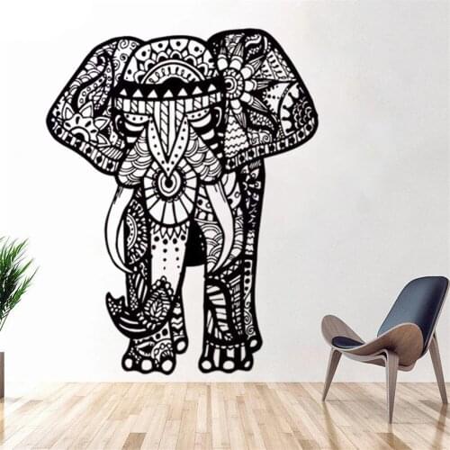 Indian Elephant Wall Stickers Waterproof Vinyl Mural Mandala Symbol Yoga Room Livingroom Decorative Decals Poster DW21034