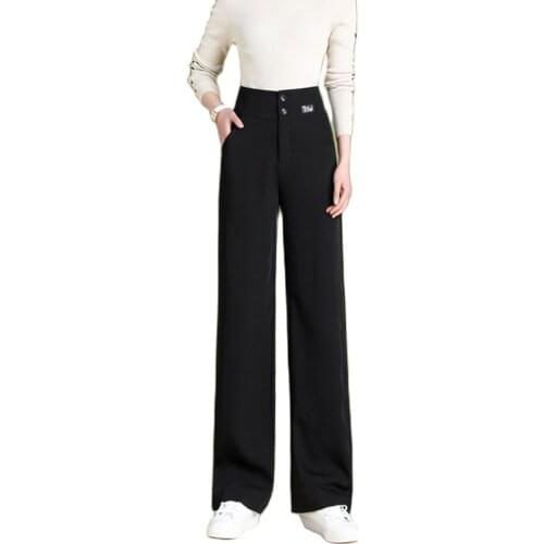 YUEY 2021 spring new black Korean style high waist wide-leg pants women plus size casual lengthened straight trousers 210191
