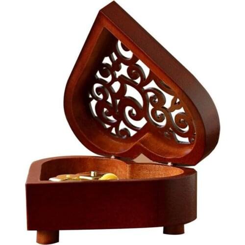 Creative Heart Shaped Vintage Wood Carved Mechanism Musical Box Wind Up Music Box Gift For Christmas/Birthday/ValentineS Day