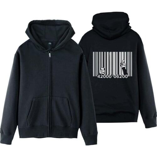 Prison Break Anarchy Break Bar Code Jail Consumerism Revolution Man Boy Coat Full Zip Hoodie Fleece Hooded Jacket ZIIART