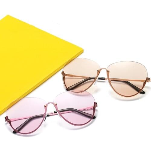 Fashion semi-rimless round sunglasses women luxury brand designer pink pueple big sun glasses retro oculos de sol feminino