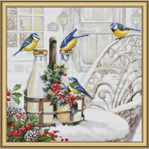Bird on milk bottle cross stitch kit Aida 14ct 11ct count print canvas cross stitch embroidery kit DIY handmade home decoration