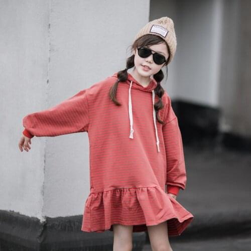 New 2020 Girls Autumn Clothes Kids Dresses for Girls Children Sweatshirt Dress Stripe Casual Cotton Toddler Hoodies Dress,#5366