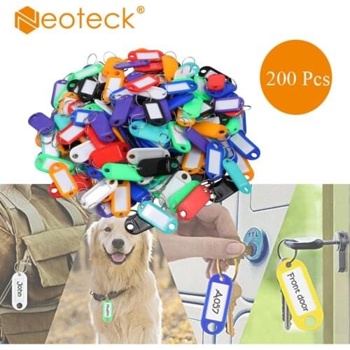 Neoteck 200 Pcs Plastic Custom Split Ring Tags Labels Key ID Labels Tags with Key Ring Split Rings Luggage Tag