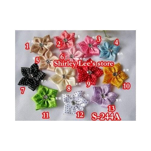 Wholesale -- 780 X 3.5cm Swiss Dots Satin Flower Bow with Rhinestone(S-244A) - mix 13 different colors