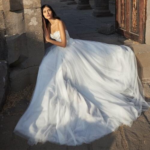 Eightree Boho Princess Wedding Dress 2021 Applique Backless A-Line Lace Tulle Bridal Gowns Simple White Bridal Dress Custom Size