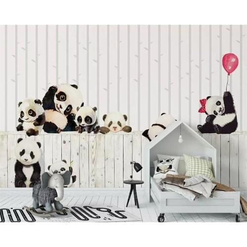 Beibehang Custom wallpaper Nordic black and white cartoon panda children room background wall living room bedroom 3d wallpaper