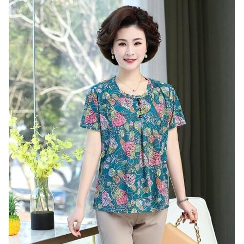 Casual Loose Pullovers Women Short Sleeve T-Shirts Summer Tee Shirts Femme Mother Plus Size 4XL Stretch Tops