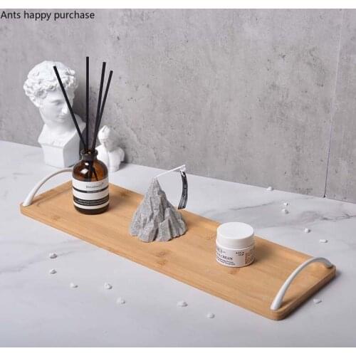 Rectangular Bamboo Tray Metal Handle Storage Tray Desktop Organizer Storage Rack Shelf Organize Disk Tea Trays Display Trays