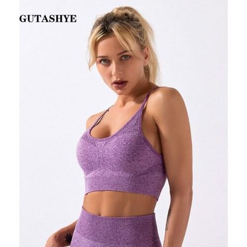 GUTASHYE Adjustable Cross Yoga Workout Sport Bra Tops Women Naked Feel Shockproof Push Up Running Gym Fitness Brassiere