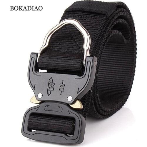 BOKADIAO men canvas belt Quick release Metal buckle Hook military nylon Training belt strong Army tactical belts for women strap