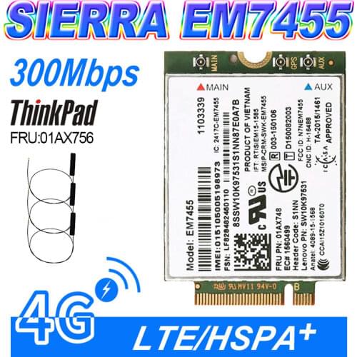 Sierra Wireless airprime Gobi6000 EM7455 WWAN card NGFF FRU module 01AX756 for Thinkpad X1 L470 X270 T570 device, Qualcomm 4 doc