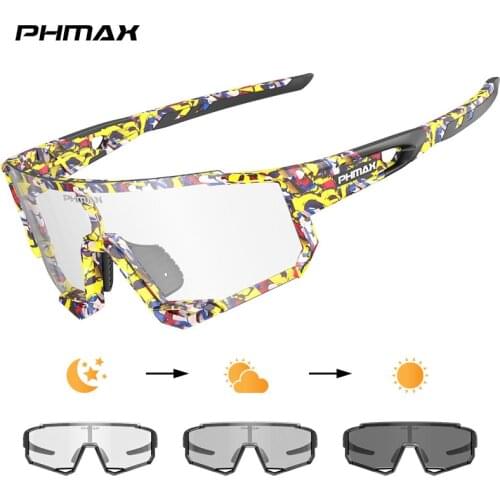 PHMAX Photochromic Sports Men Sunglasses Polarized Mountain Bike Cycling Eyewears Safety Night Riding Protection Bicycle Goggles