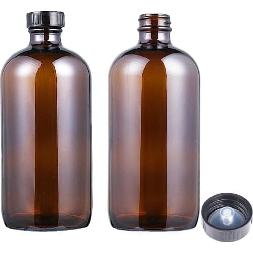 2pcs 16 oz.500ml Amber Boston Round Glass Bottle with Black Poly Cone Cap for Secondary Kombucha Fermentation with funnel