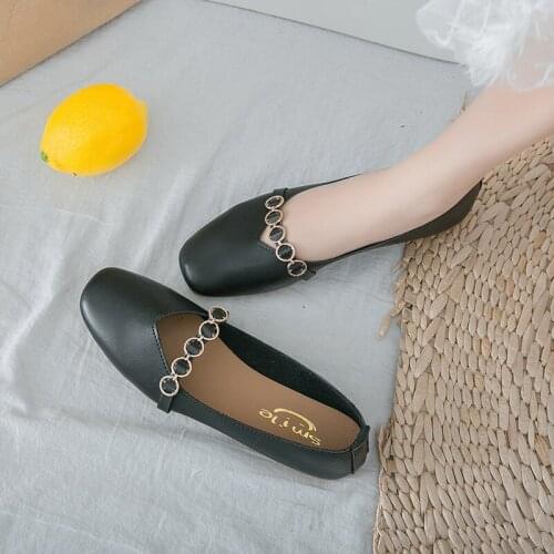 Shoes Women 2020 New Spring Womens Shoes Retro Single Leather Shoes Student Low Heel Peas Flat Shoes Zapatos Mujer