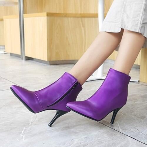 PXELENA Shoes Lady Sexy Ankle Boots Thin Stiletto High Heels Office Lady Party Dress Short Boots Autumn Winter Purple Size 34-45