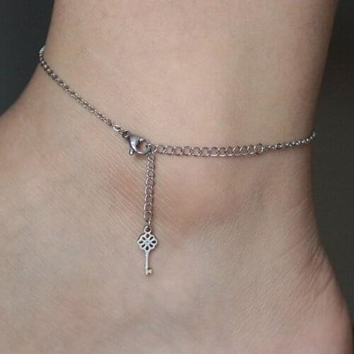 1 Pc Tiny Key Stainless Steel Anklet Female Ankle Bracelets Foot Bracelet Fashion Beach Jewelry Accessories Love Code For Women