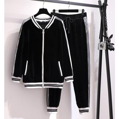 Plus Size Women Tracksuit Sportswear Velvet Loose Jacket Running Jogging Outfit Workout Casual Set Sport Suit Sweatshirt+pant
