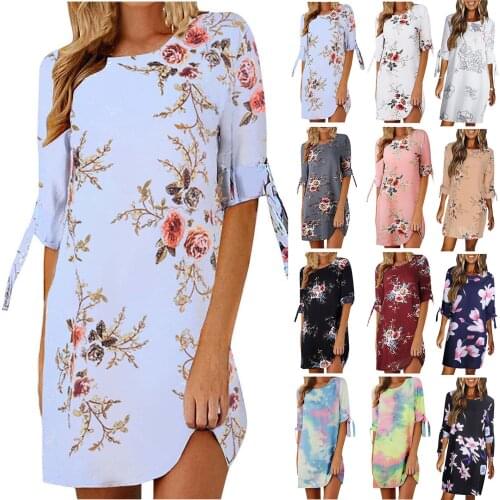 Women Dress Floral Print Straight Casual O-Neck Short Sleeve Strap Sexy Dress Flower Print Loose Dresses For Women 2021