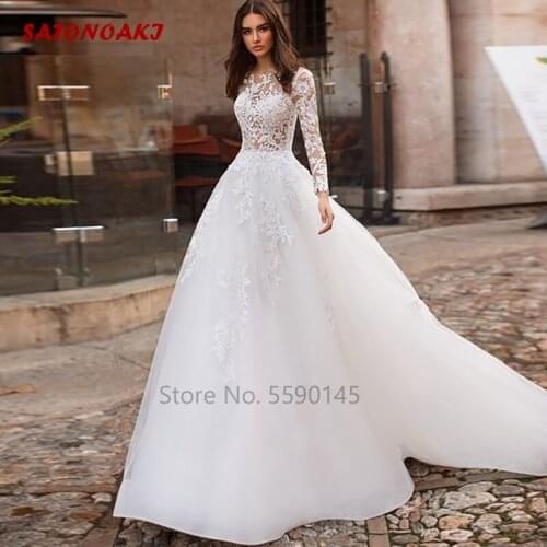 Wedding Dress 2020 Long Sleeves Vestidos De Novia Lace Appliques A Line Bridal Gown for Women Button Back Mariage Online Shop