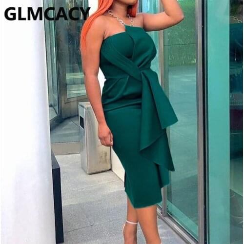 Women Off Shoulder Twist Ruffles Midi Dress Elegant Runway Evening Party Dress