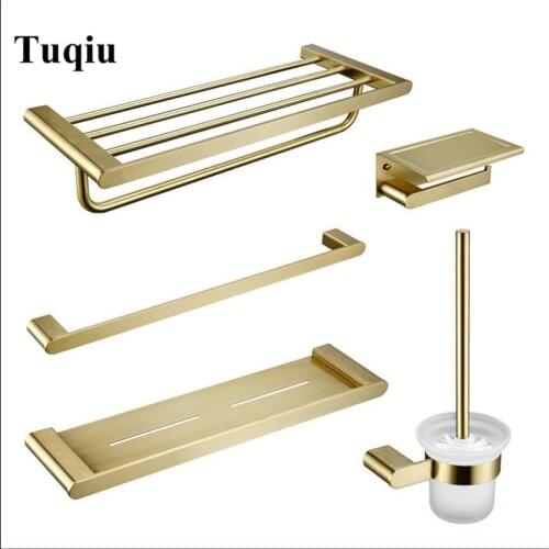 Gold Brushed SUS 304 Stainless Steel Bathroom Hardware Set Paper Holder Toothbrush Holder Towel Bar Bathroom Accessories