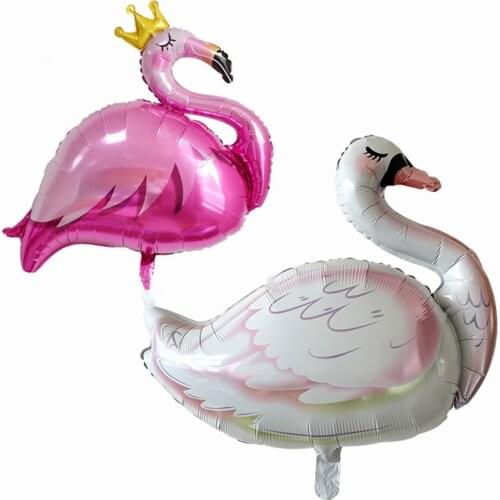 1pcs White elegant swan balloons wedding decoration gril forest happy birthday party balloon Pink crowned flamingo foil balloon