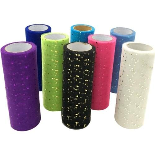 15cmX10Yards Medium Hard Tulle Roll wedding Decoration Ribbon Flash Mesh beaded Roll