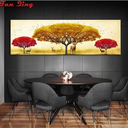 Full Square Round 5D DIY Diamond Painting Nordic elk golden red tree diamond Embroidery Cross Stitch Rhinestone Mosaic Decor