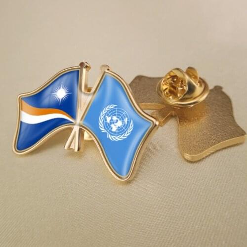 United Nations and Marshall Islands Crossed Double Friendship Flags Lapel Pins