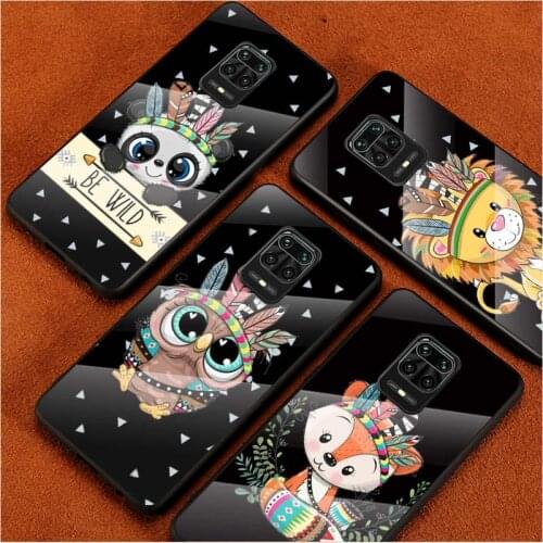 Tempered Glass Cover Cute Cartoon Animals For Xiaomi Redmi Note 10 10S 9T 9S 9 8T 8 7 Pro Max Shockproof Phone Case