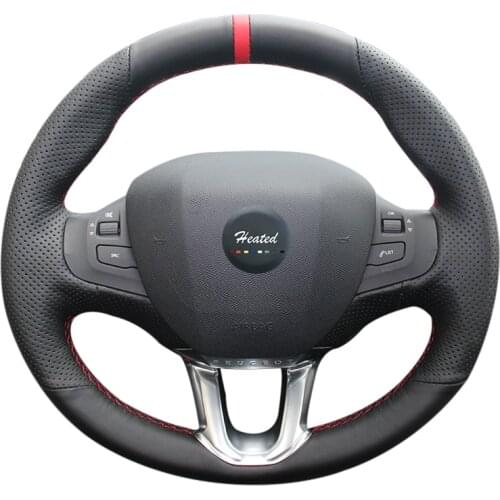 Heated Hand-Sewing Microfiber leather car wheel steering cover for Peugeot 308s car styling braid on the steering wheel case