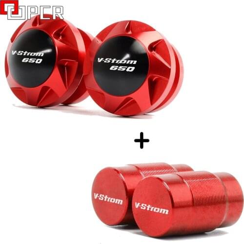 For Suzuki V-Strom 650 DL650 2004-2018 2019 Motorcycle Swingarm Slider Spools & Aluminum Wheel Tire Valve caps