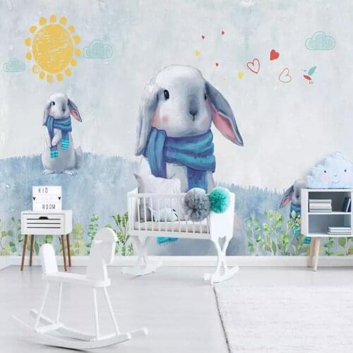 Milofi custom 3D photo wallpaper modern minimalist hand-painted cute rabbit children room background wall decoration mural wall