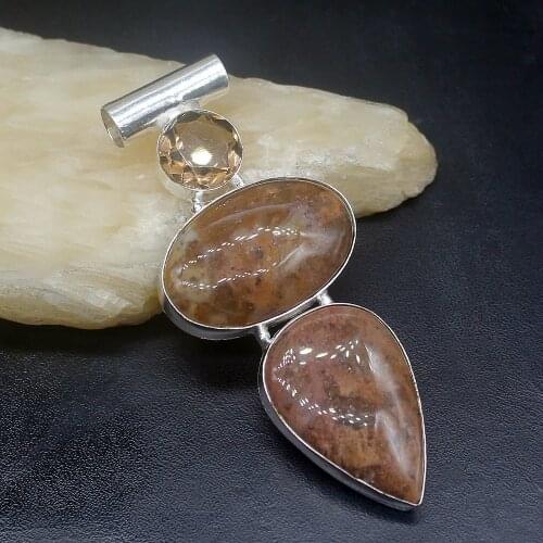 Gemstonefactory Jewelry Big Promotion 925 Silver Fashion Natural Quartz Smoky Topaz Women Ladies Gifts Necklace Pendant 1128