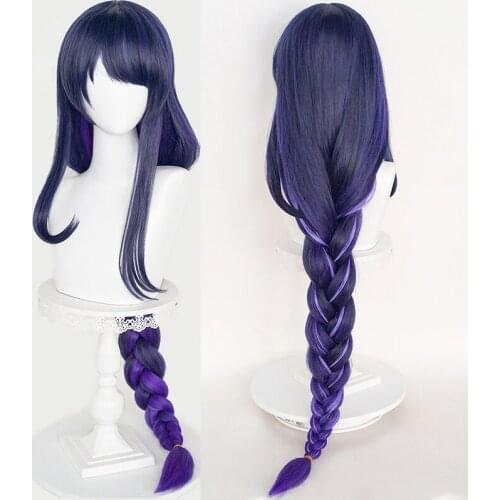 Genshin Impact Shogun Cosplay Long Blue Hair Woman Heat Resistant Synthetic Wig Hair Hallowen Party+ Free Wig Cap