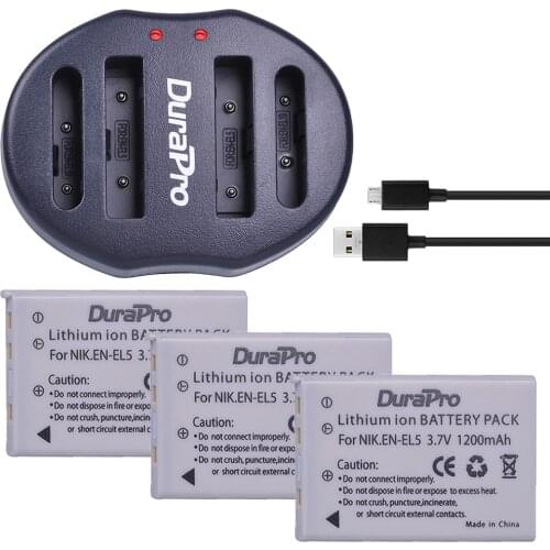 DuraPro 3pc EN-EL5 EN EL5 EL5 Li-ion Rechargeable Battery+Dual USB Charger For Nikon Camera Coolpix P80 P90 P100 P500 P510 P520