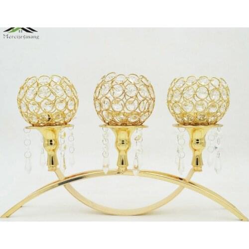 Metal Gold/Silver Candle Holders 3-Arms With Crystals 41CMx25CM Stand Pillar Candlestick For Wedding Portavelas Candelabra 03001