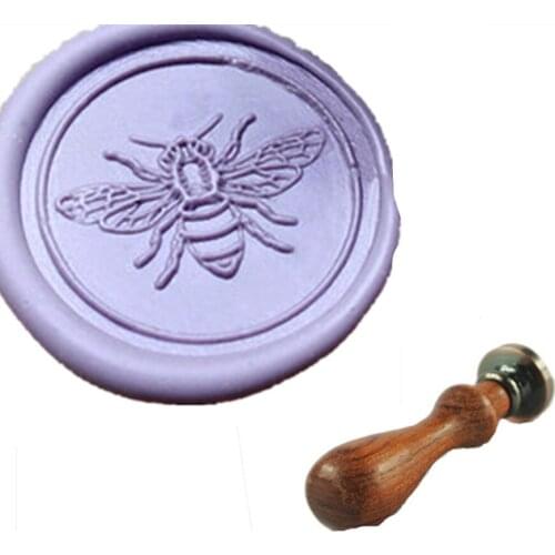MDLG Custom Cute Bee Flying Monogram Vintage Personalized Picture Letter Wedding Invitation Wax Seal Stamp Rosewood Handle Set