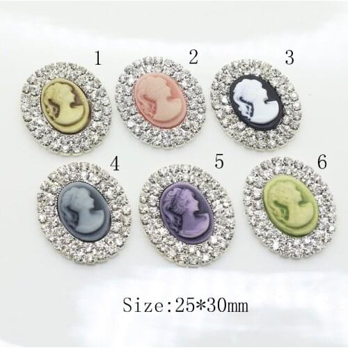 New 5pcs/Resin Beauty Avatar Oval Rhinestone Buttons girl hair accessories metal buckle 2017 Diy Wedding Invitation Shiny Buckle