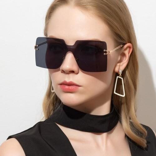Oversized Square Sunglasses Women Retro Vintage Sunglasses Luxury Brand Rimless Eyewear Big Shades For Lady Glasses UV400