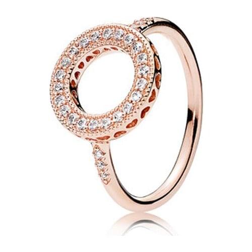 QANDOCCI New Autumn Rose Authentic 925 Sterling Silver Hearts of Halo Clear CZ Ring European Original Fashion Jewelry Women