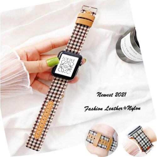 Leather+Nylon strap For Apple watch band 44mm 40mm 42mm 38mm wrist Sports watchband bracelet for correa iWatch series 3 4 5 6 se