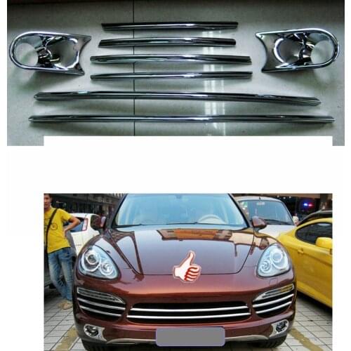 Fit for 2011-2014 Porsche Cayenne Front Grill Net Decorated Sticker Cover Fog Light Bar Trim 6 pieces/ 8 pieces 1 set