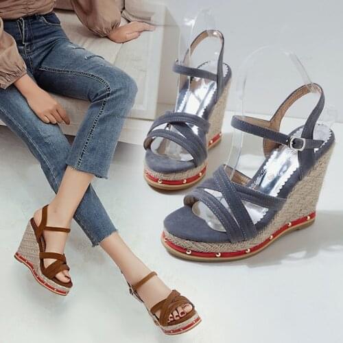 Wedge Sandals for Women Summer Shoes Fashion Knitted High Heels Gladiator Sandals Casual Black Party Shoe Woman Large Size 48 50